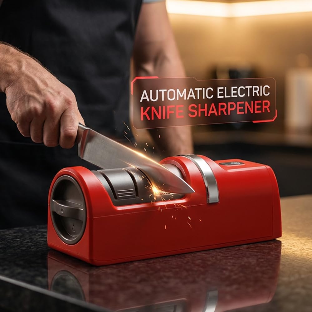 Automatic Kitchen Knife Sharpener, 2026 New Cordless Electric Knife Sharpener for Straight-Edge Chef, Fruit Knives, Portable Knife Sharpener Electric for Restaurant Camping
