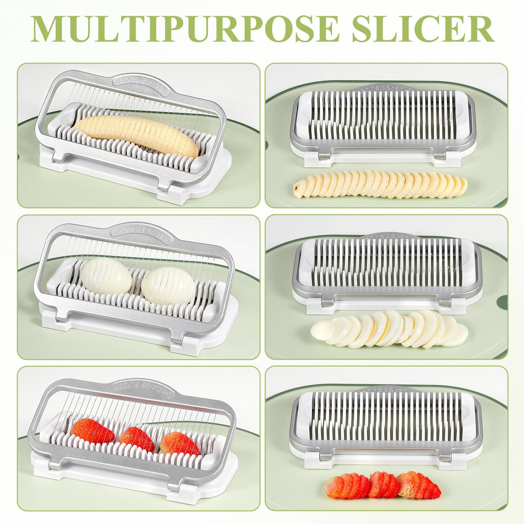 Larger Banana Slicer Egg Slicer for Hard Boiled Eggs, Stainless Steel & Aluminium Wires Strawberry slicer Multipurpose Heavy Duty Dishwasher Safe Banana Cutter slicer