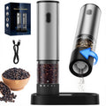 2pcs/Set, Electric Pepper Grinder Base Storage Black Pepper Grinder Automatic Pepper And Sea Salt Mill Stainless Steel Pepper Salt Grinder Battery Operated, Clear Bin, Kitchen Essentials, Kitchen Gifts, Holiday Gifts
