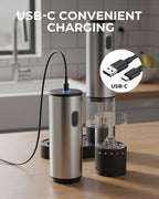2pcs/Set, Electric Pepper Grinder Base Storage Black Pepper Grinder Automatic Pepper And Sea Salt Mill Stainless Steel Pepper Salt Grinder Battery Operated, Clear Bin, Kitchen Essentials, Kitchen Gifts, Holiday Gifts