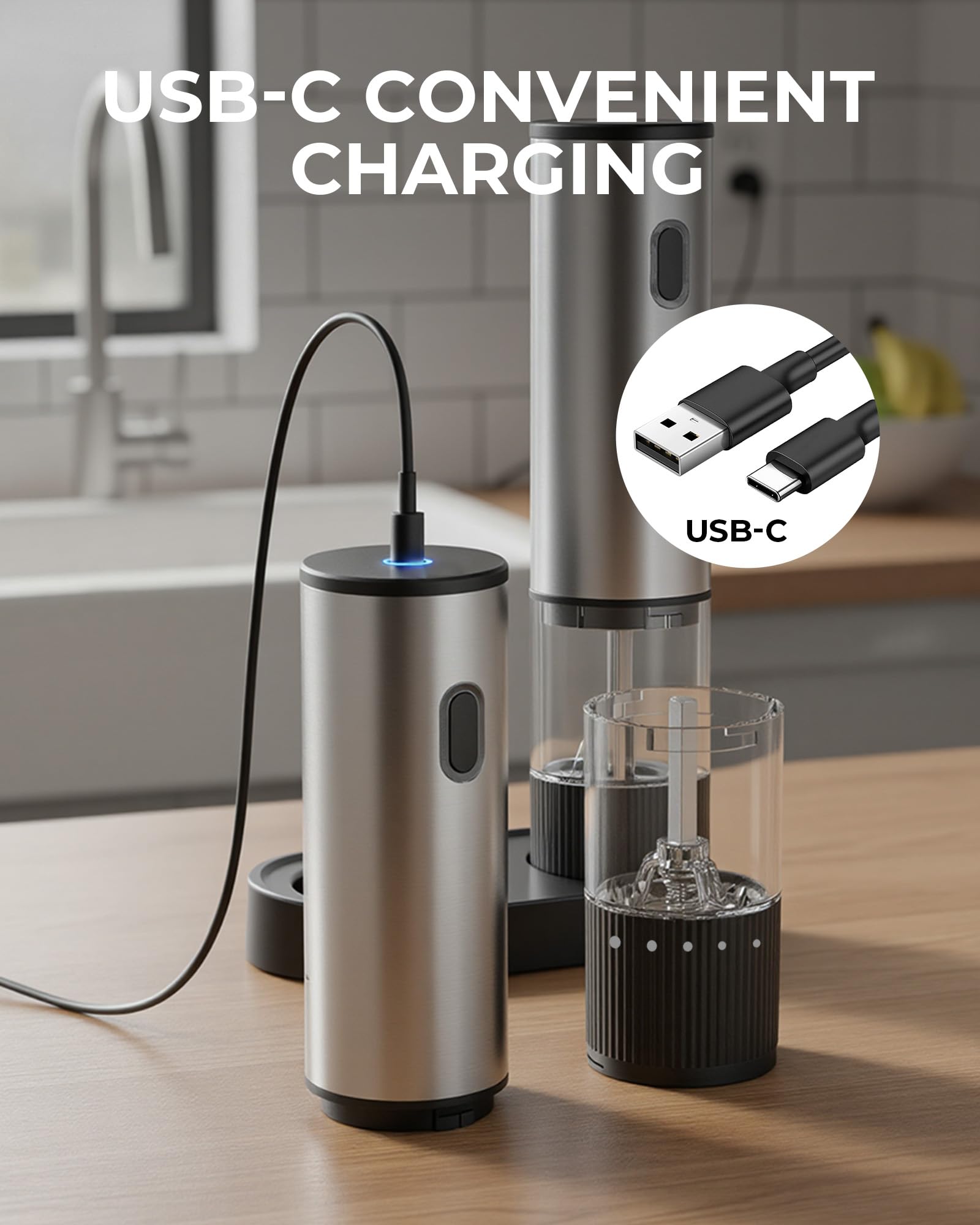 2pcs/Set, Electric Pepper Grinder Base Storage Black Pepper Grinder Automatic Pepper And Sea Salt Mill Stainless Steel Pepper Salt Grinder Battery Operated, Clear Bin, Kitchen Essentials, Kitchen Gifts, Holiday Gifts