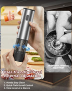 2pcs/Set, Electric Pepper Grinder Base Storage Black Pepper Grinder Automatic Pepper And Sea Salt Mill Stainless Steel Pepper Salt Grinder Battery Operated, Clear Bin, Kitchen Essentials, Kitchen Gifts, Holiday Gifts