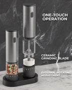 2pcs/Set, Electric Pepper Grinder Base Storage Black Pepper Grinder Automatic Pepper And Sea Salt Mill Stainless Steel Pepper Salt Grinder Battery Operated, Clear Bin, Kitchen Essentials, Kitchen Gifts, Holiday Gifts