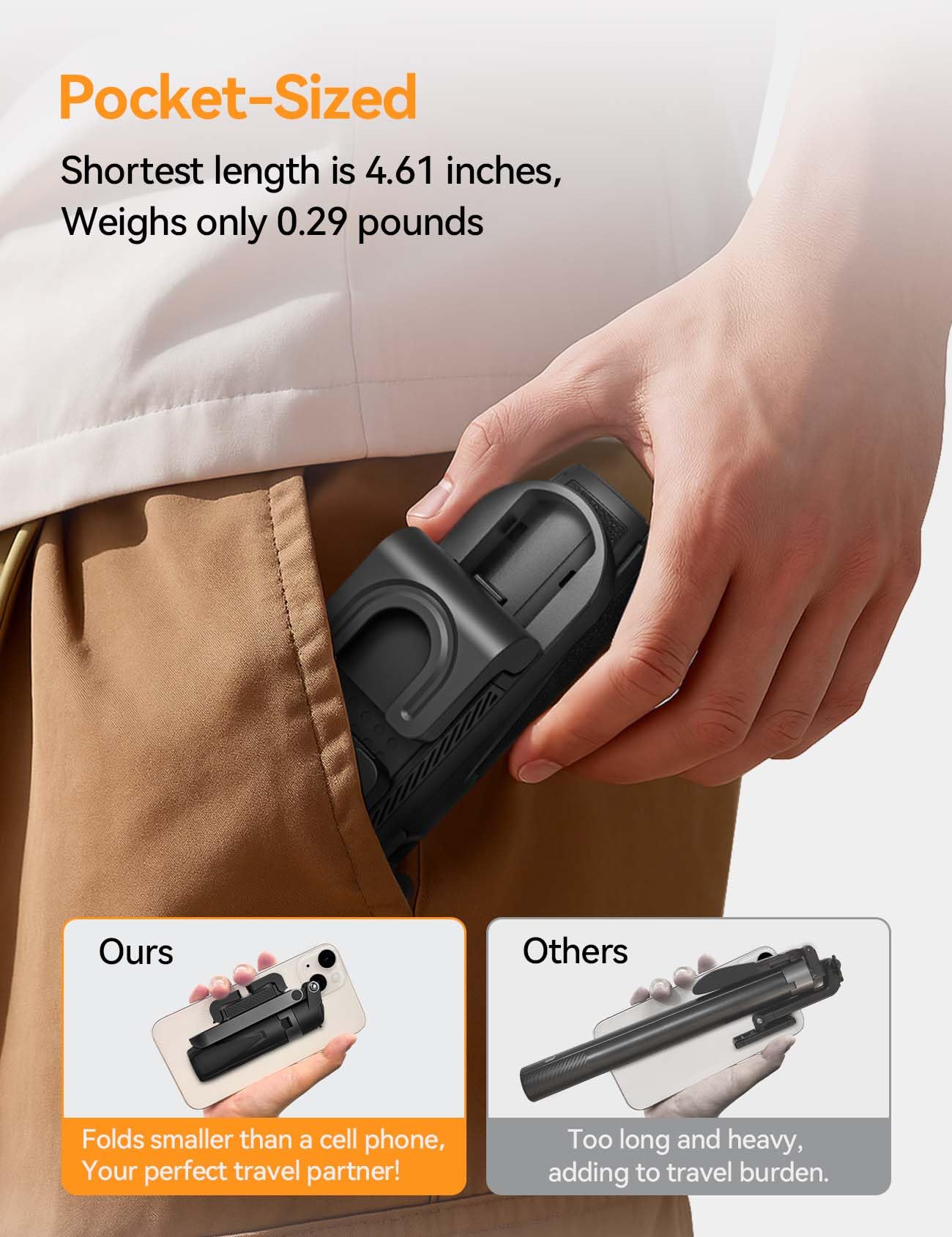 Portable Selfie Stick Tripod with Remote【Pocket Size】 4-in-1 Extendable Cell Phone Tripod【360° Rotation】 Mini Selfie Stick for iPhone Android Phone Holder for Video Recording Live Streaming