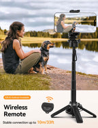Portable Selfie Stick Tripod with Remote【Pocket Size】 4-in-1 Extendable Cell Phone Tripod【360° Rotation】 Mini Selfie Stick for iPhone Android Phone Holder for Video Recording Live Streaming