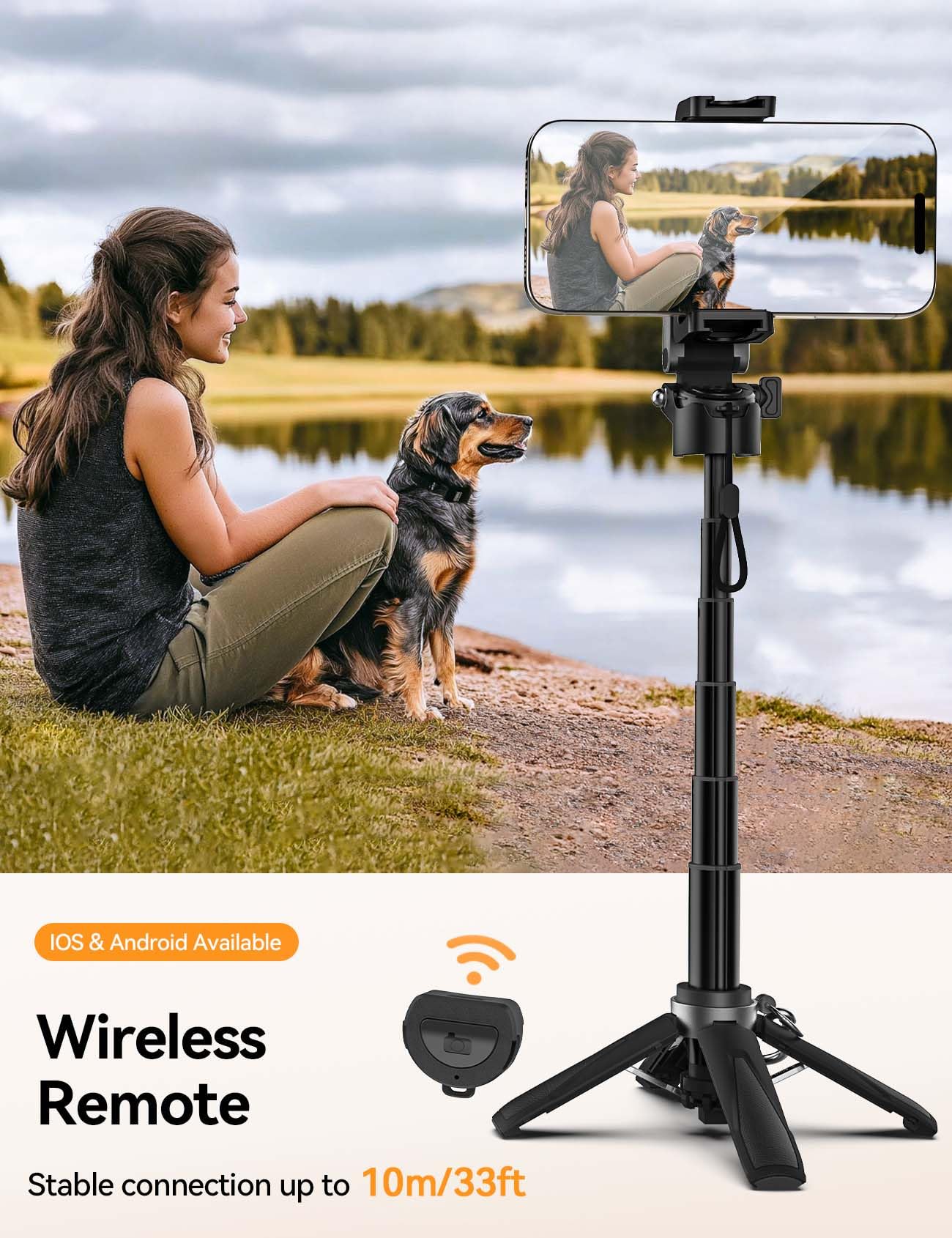 Portable Selfie Stick Tripod with Remote【Pocket Size】 4-in-1 Extendable Cell Phone Tripod【360° Rotation】 Mini Selfie Stick for iPhone Android Phone Holder for Video Recording Live Streaming