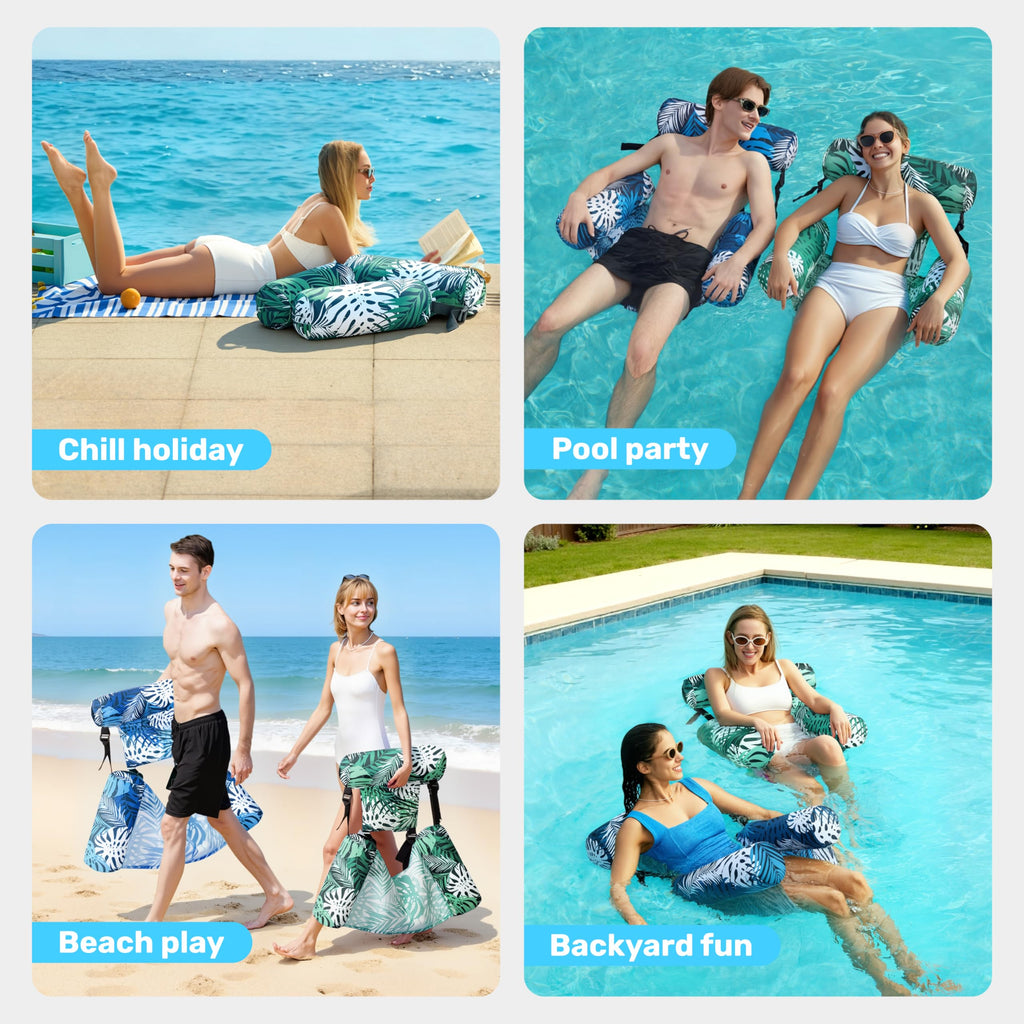 Inflatable Pool Floats Adult,2 Packs Floating Lounge Chairs🔥Limited-time bonus: free hand pump🔥Blow up Pool Noodles for Adult Heavy Duty,Floating Chair for Party Summer Water Beach Lake Fun