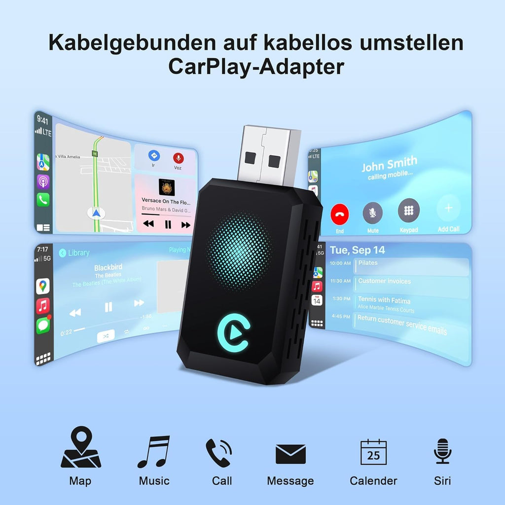 Wireless Carplay Adapter, Convert Wired to Wireless CarPlay, Compatible with CarPlay, Plug and Play, Type-C/USB, Suitable for 800+ Vehicles