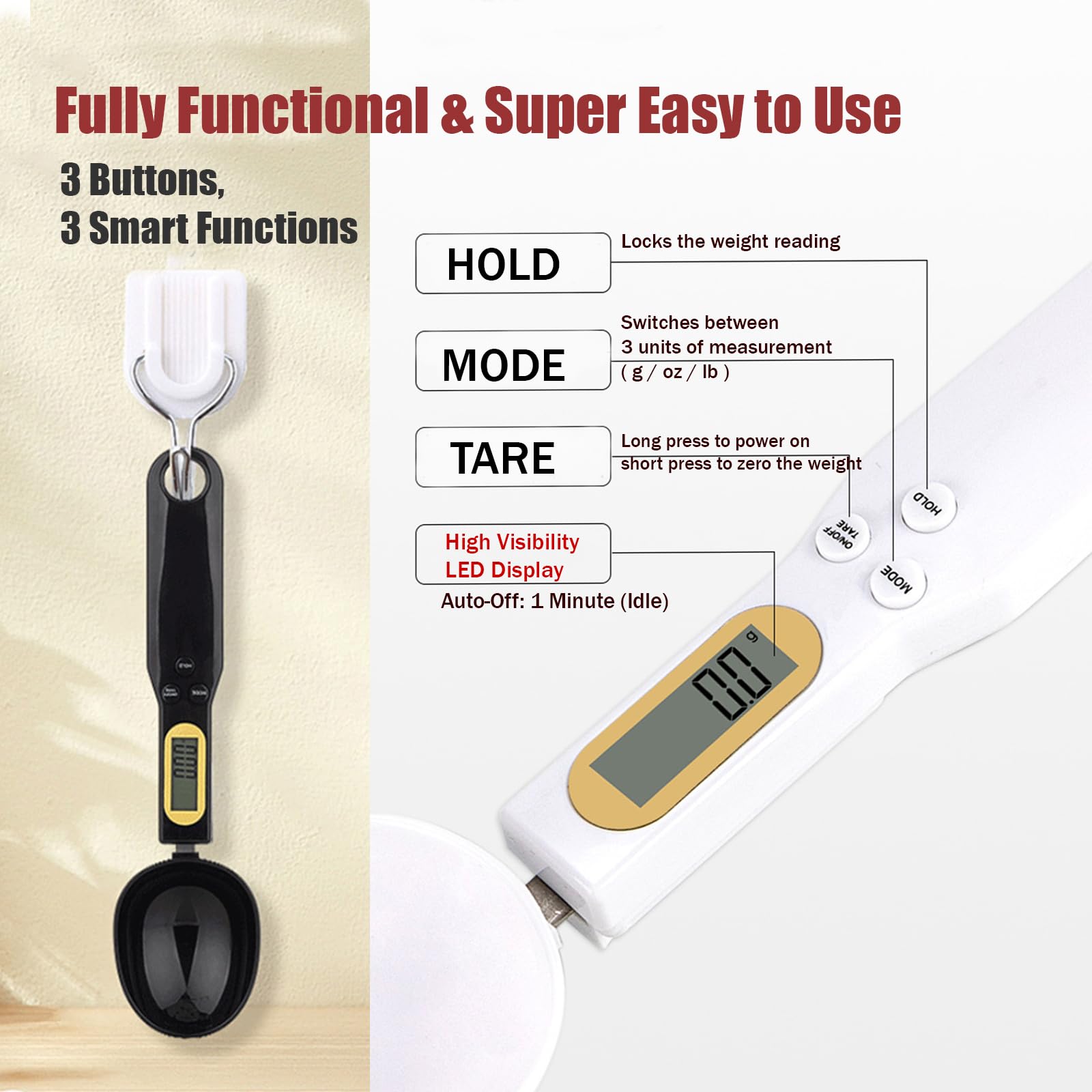Digital Measuring Spoon Electronic Scale Spoon Weighing for Food Coffee Powder Tea Ingredients Spice Kitchen Gram Measuring Spoons High Precision 0.1g Mothers Day Gifts Baking